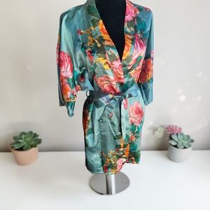 Bridesmaid Floral Satin Robe Sage Green Kimono Wedding Get Ready Robe One Size